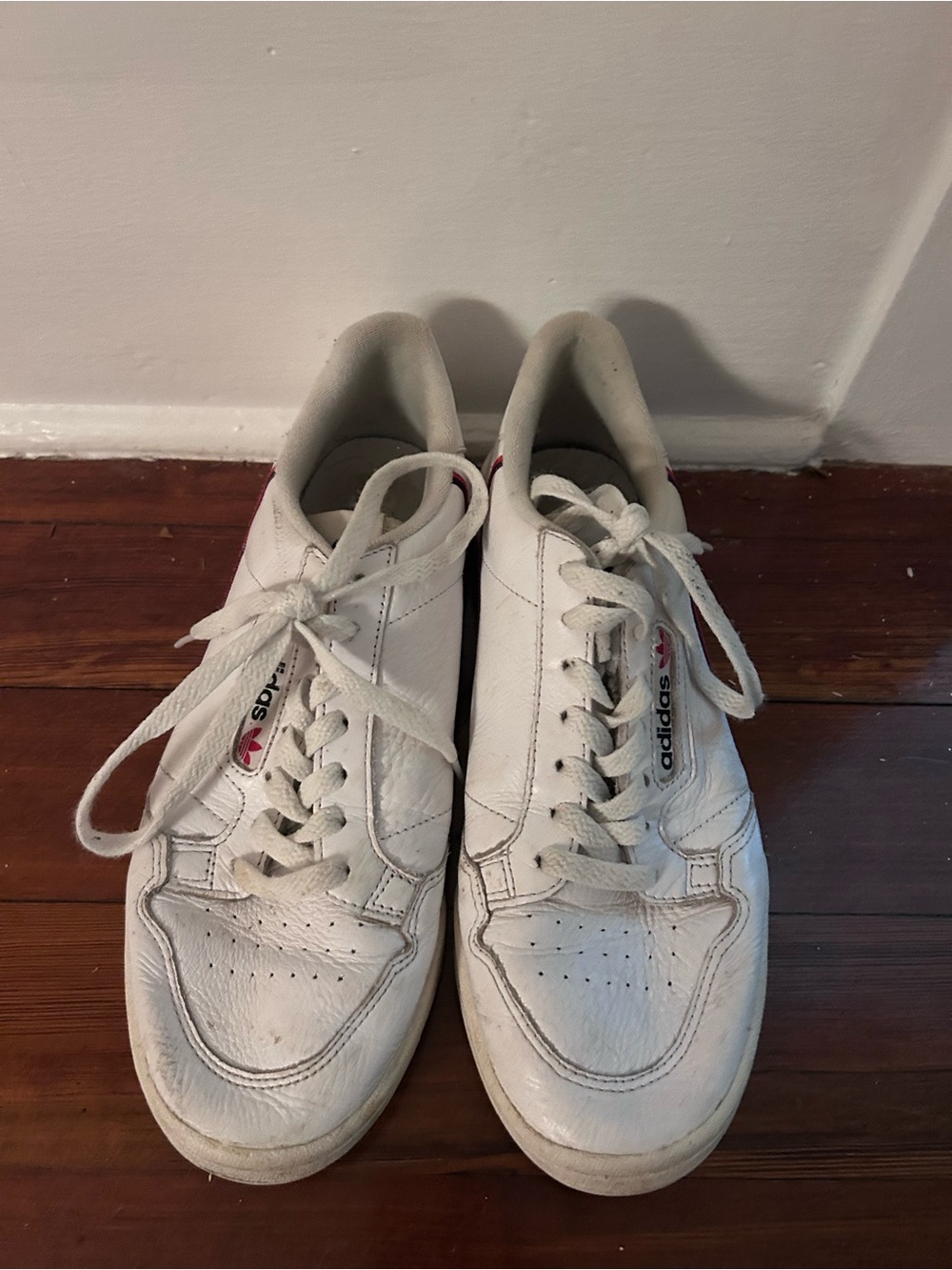 adidas White Leather Low-Top Sneakers with Subtle Red Logo